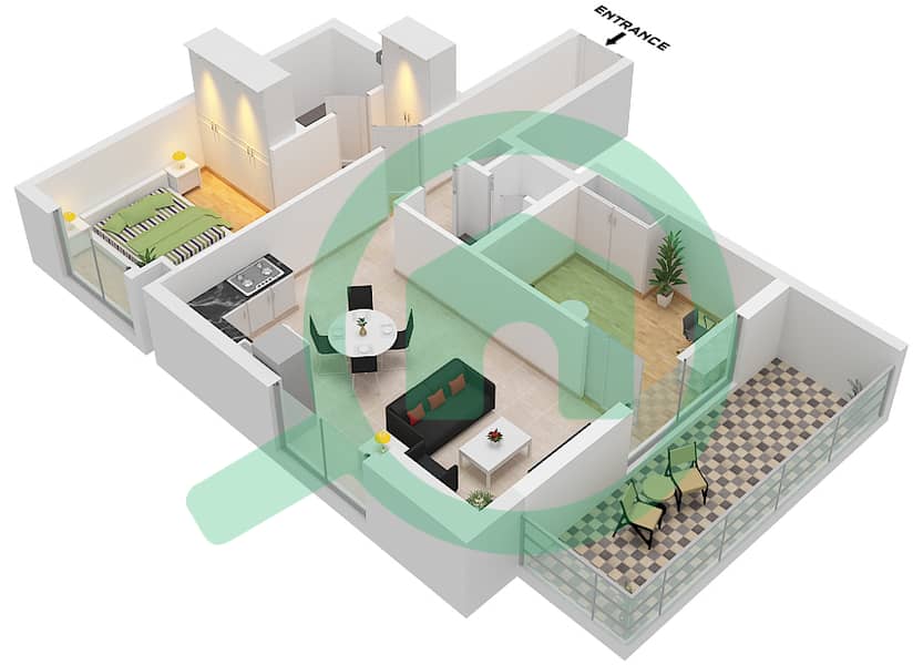 المخططات الطابقية لتصميم النموذج / الوحدة D / UNIT 4 FLOOR 5,7-8 شقة 1 غرفة نوم - سكن RA1N Type D Unit 4 Floor 5,7-8,10-11,13-14,16-17,19-20,22-23 interactive3D