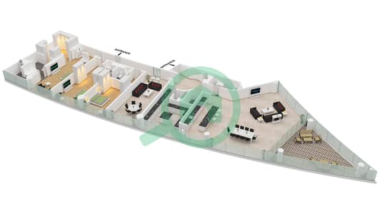 المخططات الطابقية لتصميم النموذج / الوحدة A / 3 FLOOR 2-12 شقة 3 غرف نوم - ذا ريزيدنس برج خليفة