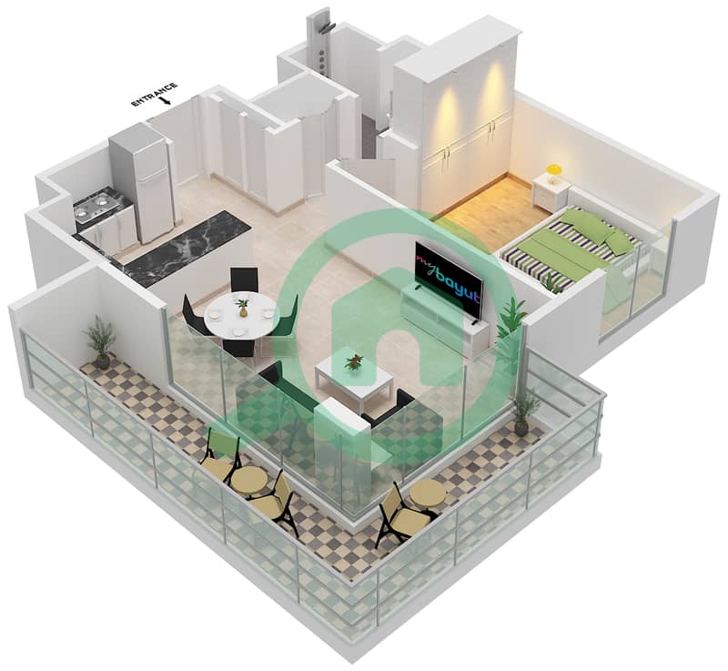 Здание Элара 2 - Апартамент 1 Спальня планировка Тип/мера 1B / UNIT 2 FLOOR 1-9 1B / Unit 2 Floor 1-9 interactive3D