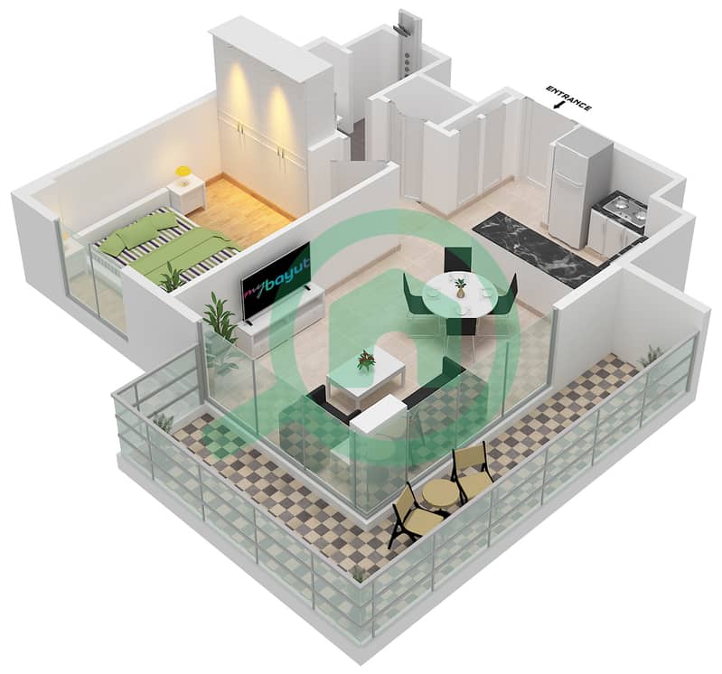 Elara Building 2 - 1 Bedroom Apartment Type/unit 1B / UNIT 6 FLOOR 1-8 Floor plan 1B / Unit 6 Floor 1-8 interactive3D