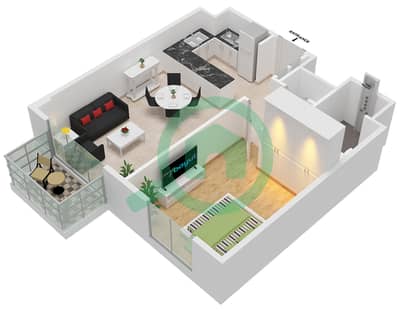 المخططات الطابقية لتصميم النموذج / الوحدة 1A / UNIT 1 FLOOR 1-9 شقة 1 غرفة نوم - بناية إلارا 2