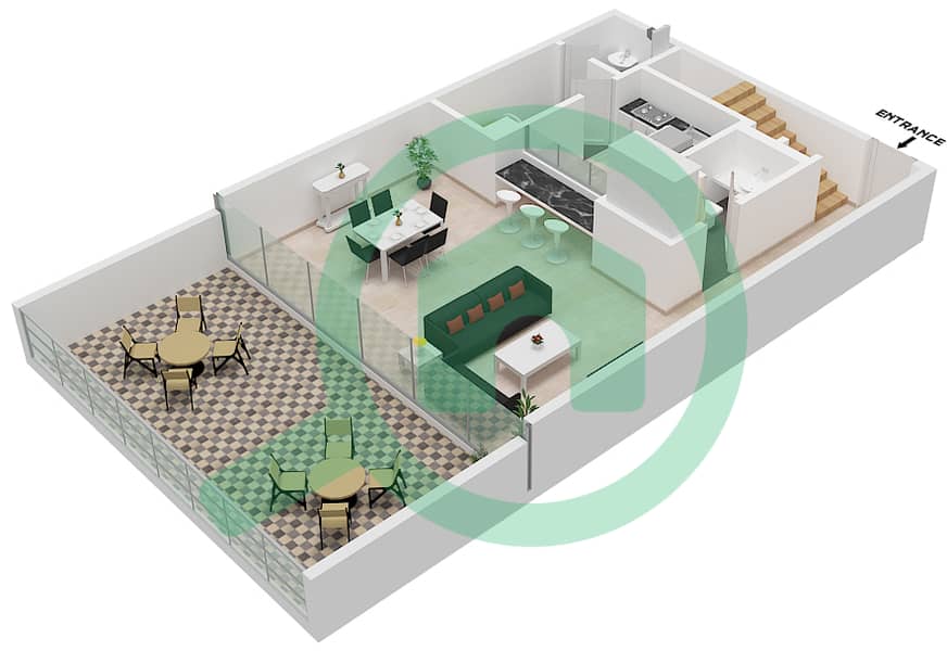 Al Zorah - 2 Bedroom Apartment Type III DUPLEX Floor plan III Duplex  Ground Floor interactive3D