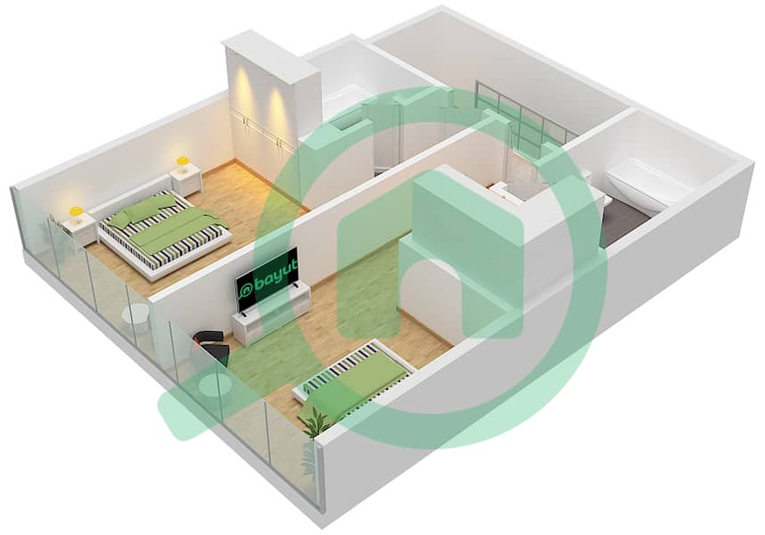 المخططات الطابقية لتصميم النموذج III DUPLEX شقة 2 غرفة نوم - الزوراء III Duplex  First Floor interactive3D