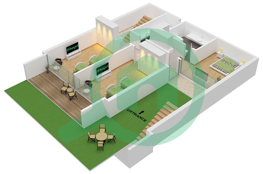 المخططات الطابقية لتصميم النموذج III DUPLEX شقة 3 غرف نوم - الزوراء III Duplex  Ground Floor interactive3D