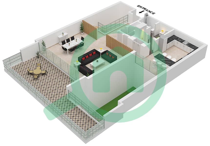 Al Zorah - 3 Bedroom Apartment Type III DUPLEX Floor plan III Duplex  First Floor interactive3D