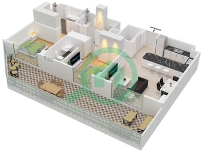 المخططات الطابقية لتصميم النموذج / الوحدة 2E / UNIT 1 FLOOR GROUND شقة 2 غرفة نوم - بناية إلارا 2