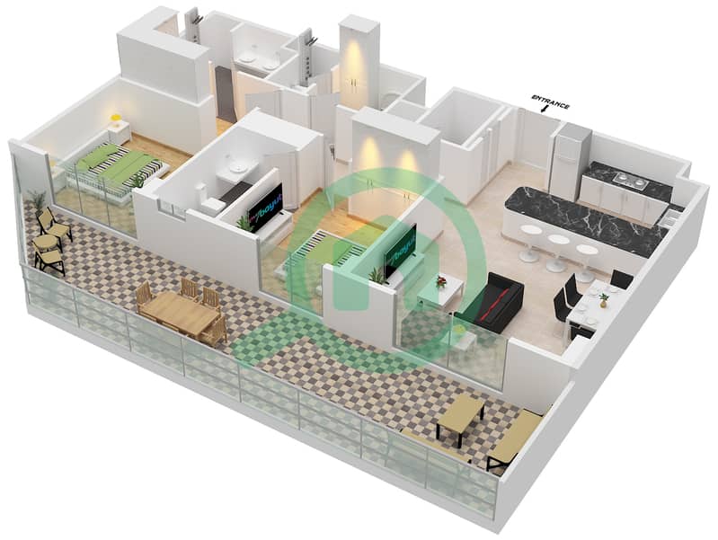 Elara Building 2 - 2 Bedroom Apartment Type/unit 2E / UNIT 1 FLOOR GROUND Floor plan 2E / Unit 1 Floor Ground interactive3D