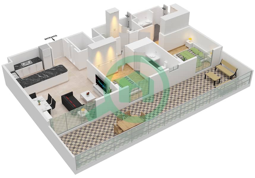 Elara Building 2 - 2 Bedroom Apartment Type/unit 2E / UNIT 3 FLOOR GROUND Floor plan 2E / Unit 3 Floor Ground interactive3D