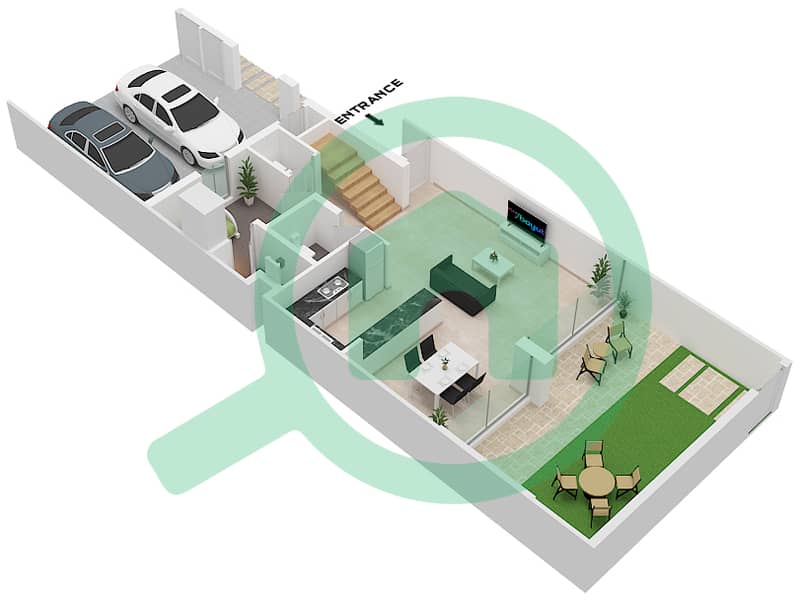 Ла Роса 3 - Таунхаус 3 Cпальни планировка Тип/мера 3M-2 / UNIT MID Ground Floor interactive3D