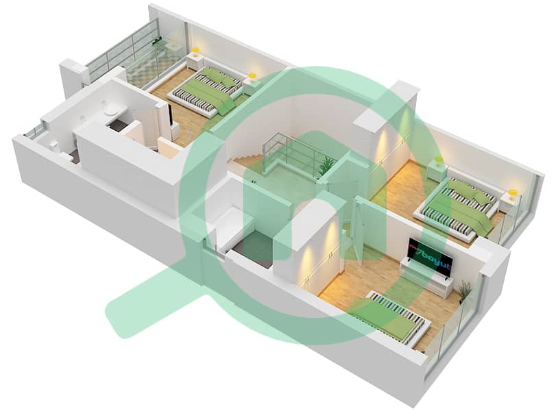 المخططات الطابقية لتصميم النموذج / الوحدة 4E,4E-1 / UNIT END تاون هاوس 4 غرف نوم - لاروزا 3 First Floor interactive3D