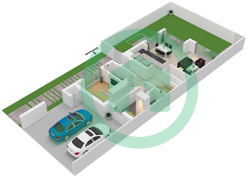 玫瑰别墅2区 - 4 卧室联排别墅类型／单位4E,4E-1 / UNIT END戶型图 Ground Floor interactive3D