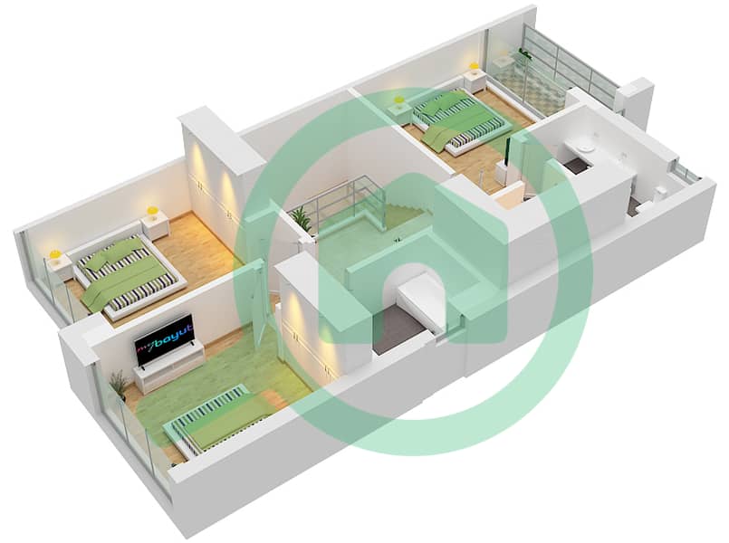 Ла Роса 4 - Таунхаус 4 Cпальни планировка Тип/мера 4E / UNIT END (MIRRORED) First Floor interactive3D