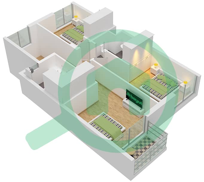 La Rosa 5 - 3 Bedroom Townhouse Type/unit 3M-3 / UNIT MID (MIRRORED Floor plan First Floor interactive3D