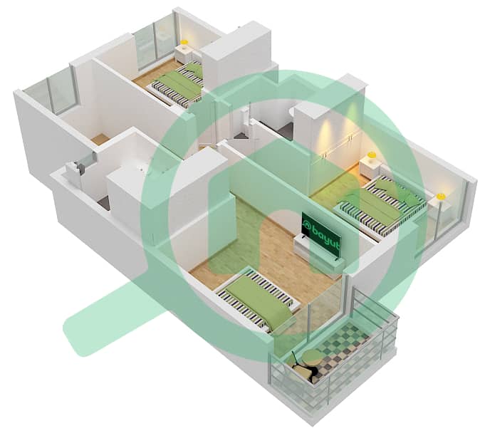 المخططات الطابقية لتصميم النموذج / الوحدة 3M-6 / UNIT MID تاون هاوس 3 غرف نوم - لاروزا 5 First Floor interactive3D