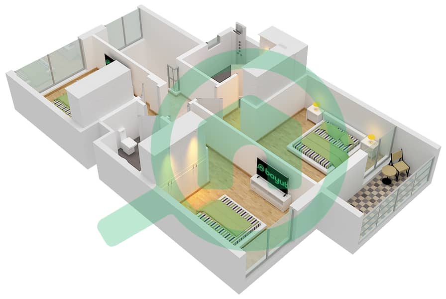 La Rosa 5 - 3 Bedroom Townhouse Type/unit 3M-6(M) / UNIT MID Floor plan First Floor interactive3D