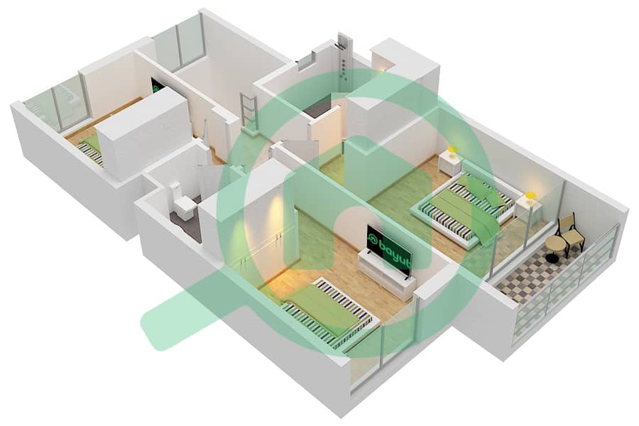 玫瑰别墅6区 - 3 卧室联排别墅类型／单位3M-5(M) / UNIT MID戶型图 First Floor interactive3D