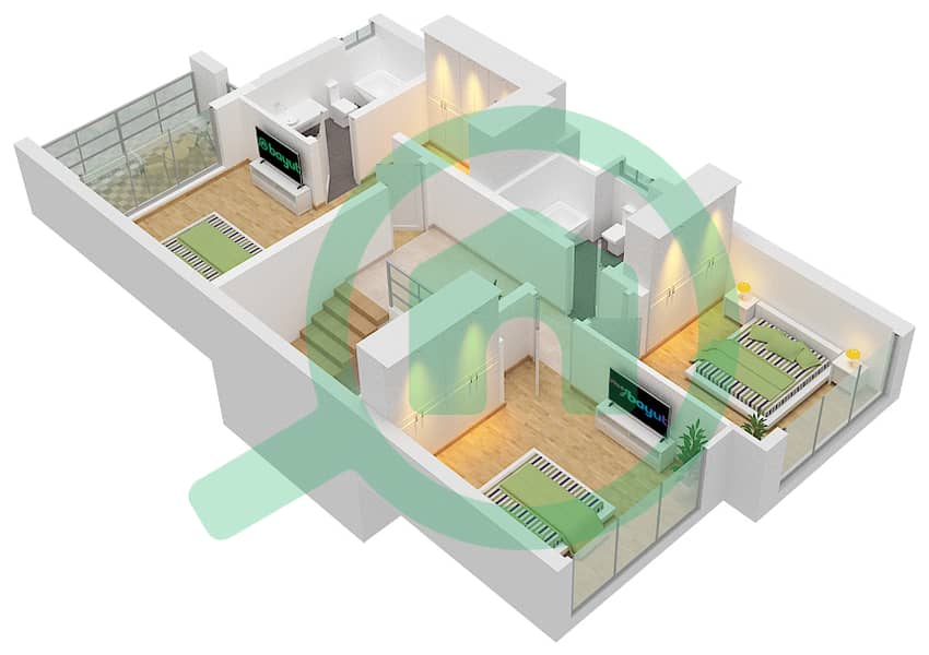 المخططات الطابقية لتصميم النموذج / الوحدة 4E-1 / UNIT END تاون هاوس 4 غرف نوم - لاروزا 6 First Floor interactive3D