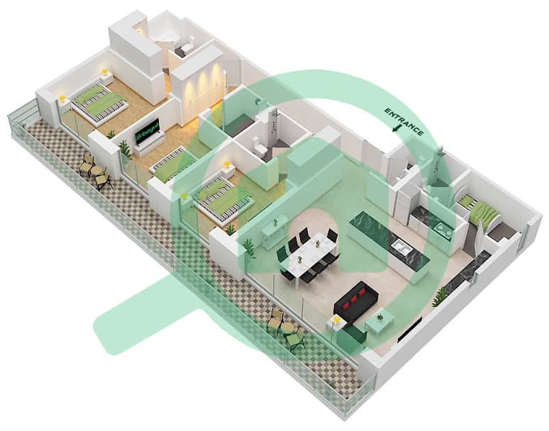 Джомана 6 - Апартамент 3 Cпальни планировка Тип/мера A / BL6-503 Building No. 6/ Floor 5 interactive3D
