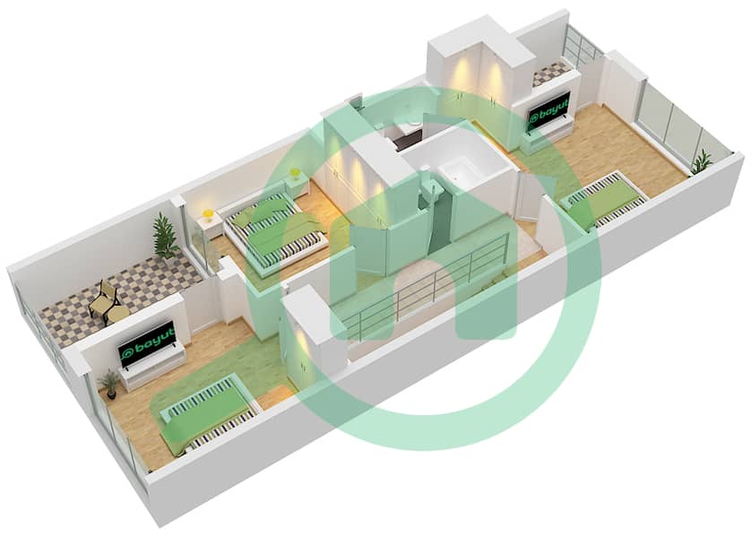 伊比沙别墅 - 4 卧室联排别墅类型／单位LTH-4H / M戶型图 LTH-4H Unit M First Floor interactive3D