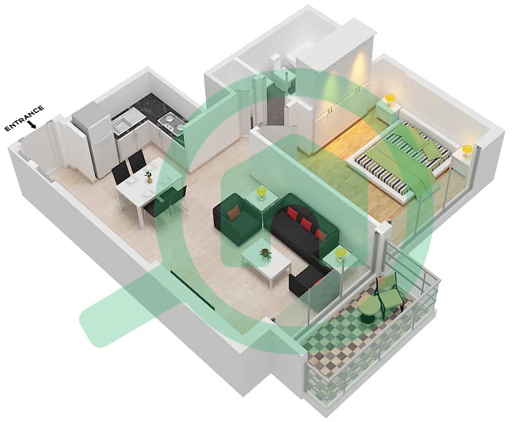 第二幕塔楼 - 1 卧室公寓类型／单位7 / 02 FLOOR 14戶型图 Type 7 Unit 02 Floor 14 interactive3D