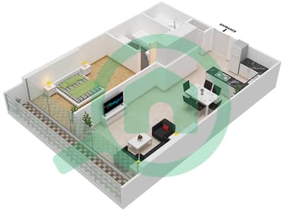 المخططات الطابقية لتصميم الوحدة 105 شقة 1 غرفة نوم - شقق المدينة