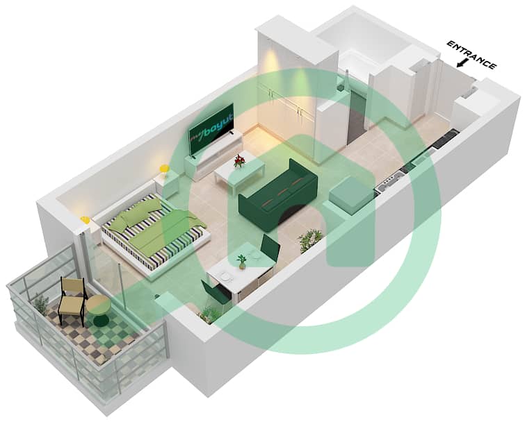 Яс Гольф Коллекшн - Апартамент Студия планировка Тип A-3 FLOOR 1-3 A-3 Floor 1-3 interactive3D
