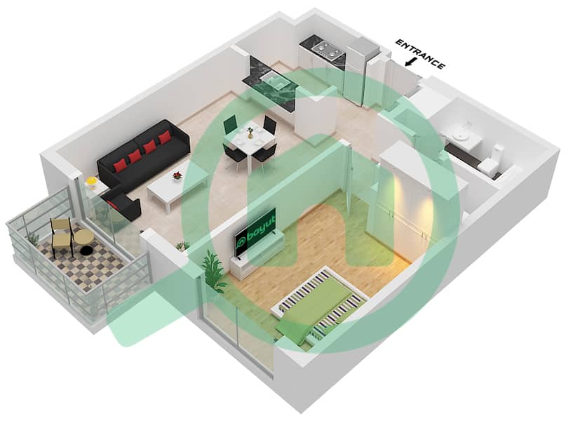 المخططات الطابقية لتصميم النموذج A-3 FLOOR 1-3 شقة 1 غرفة نوم - ياس جولف كوليكشن A-3 Floor 1-3 interactive3D