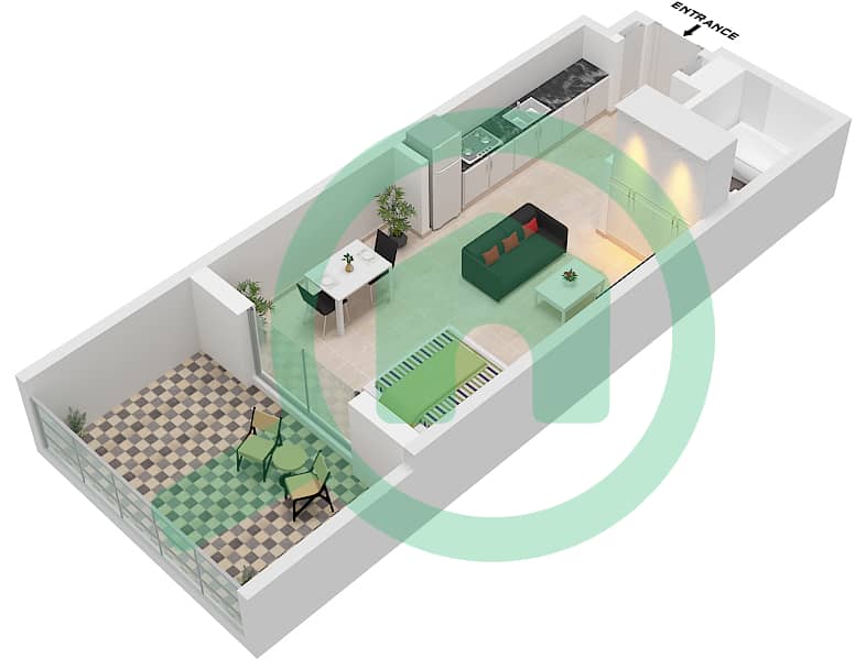 Yas Golf Collection - Studio Apartment Type A-3A FLOOR 3 Floor plan A-3A Floor 3 interactive3D