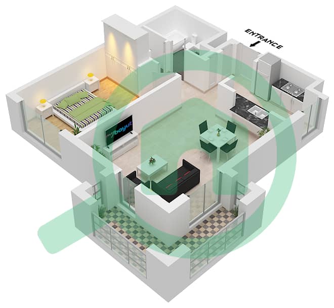 المخططات الطابقية لتصميم النموذج A-4 FLOOR 1-4 شقة 1 غرفة نوم - ياس غولف كولِكشن A-4 Floor 1-4 interactive3D