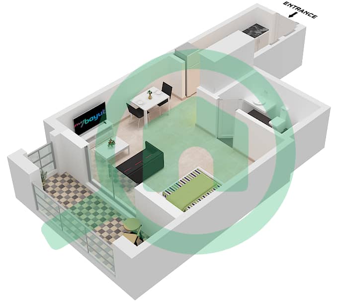 Yas Golf Collection - Studio Apartment Type B-3 FLOOR 1-4 Floor plan B-3 Floor 1-4 interactive3D