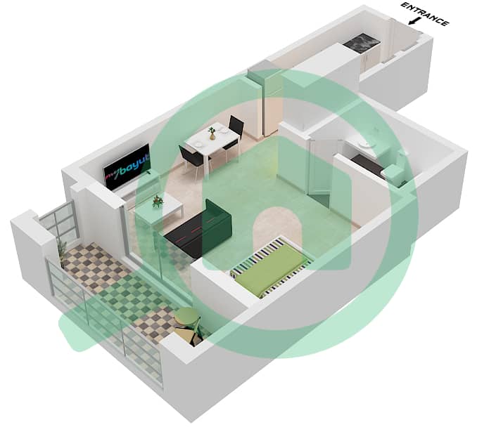 المخططات الطابقية لتصميم النموذج B-3 FLOOR 1-4 شقة استوديو - ياس جولف كوليكشن B-3 Floor 1-4 interactive3D