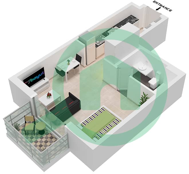 Яс Гольф Коллекшн - Апартамент Студия планировка Тип B-5 FLOOR 1-4 B-5 Floor 1-4 interactive3D