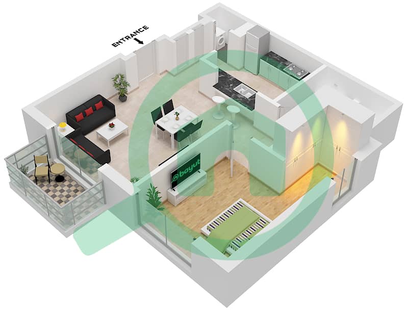 المخططات الطابقية لتصميم النموذج F-1 FLOOR 1-4 شقة 1 غرفة نوم - ياس جولف كوليكشن F-1 Floor 1-4 interactive3D
