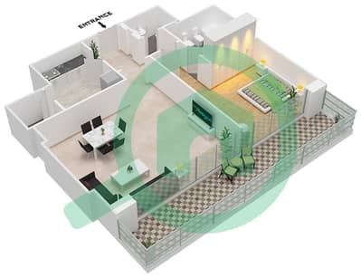 المخططات الطابقية لتصميم النموذج A شقة 1 غرفة نوم - تو تاورز برج B