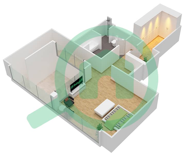 Two Towers B - 1 Bedroom Penthouse Type A Floor plan Upper Floor interactive3D