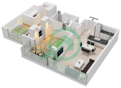 المخططات الطابقية لتصميم الوحدة 3,8 FLOOR 2-10 شقة 2 غرفة نوم - برج كريك رايز 2