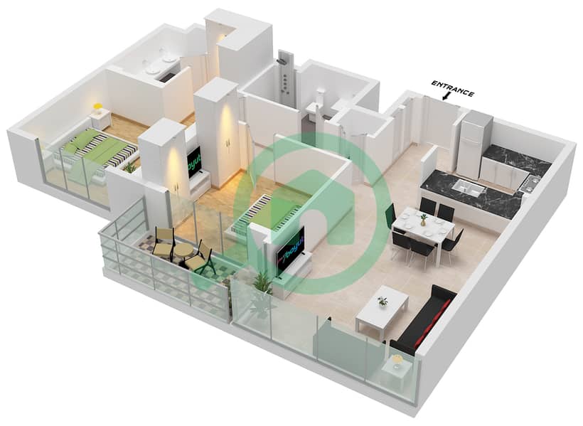 Creek Rise 2 Tower - 2 Bedroom Apartment Unit 3,8 FLOOR 2-10 Floor plan Unit 03 Floor 2-10, 12-27
Unit 08 Floor 2-10 interactive3D