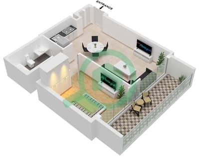 المخططات الطابقية لتصميم الوحدة 5 FLOOR 2-10 شقة 1 غرفة نوم - برج كريك رايز 2