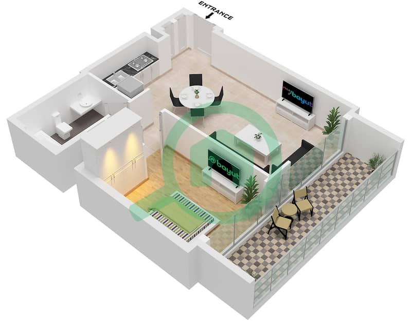 Creek Rise 2 Tower - 1 Bedroom Apartment Unit 5 FLOOR 2-10 Floor plan Unit 05 Floor 2-10 interactive3D
