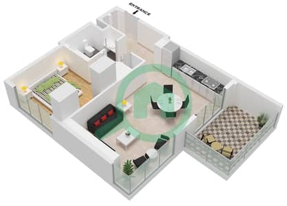 المخططات الطابقية لتصميم الوحدة 6 FLOOR 2-10 شقة 1 غرفة نوم - برج كريك رايز 2
