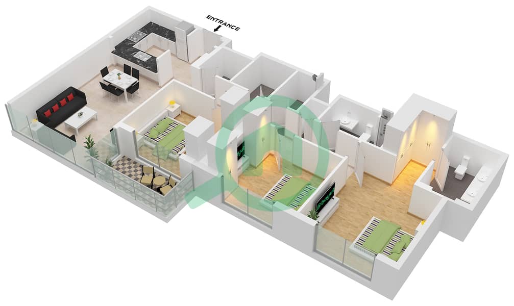 Creek Rise 2 Tower - 3 Bedroom Apartment Unit 6 FLOOR 12-27 Floor plan Unit 06 Floor 12-27 interactive3D