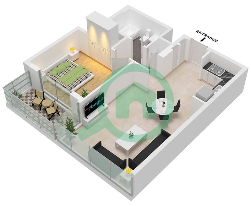 Creek Rise 2 Tower - 1 Bedroom Apartment Unit 7 FLOOR 12-27 Floor plan Unit 07 Floor 12-27 interactive3D