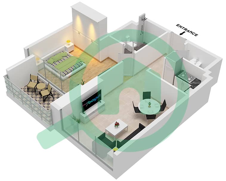 塞斯利亚大厦 - 1 卧室公寓类型13 FLOOR 5-16戶型图 13 Floor 5-16 interactive3D