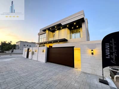 Villa for sale, hotel finishing, one of the most luxurious Ajman Corner villas, modern personal finishing, with elevator, sanitary materials from Groh