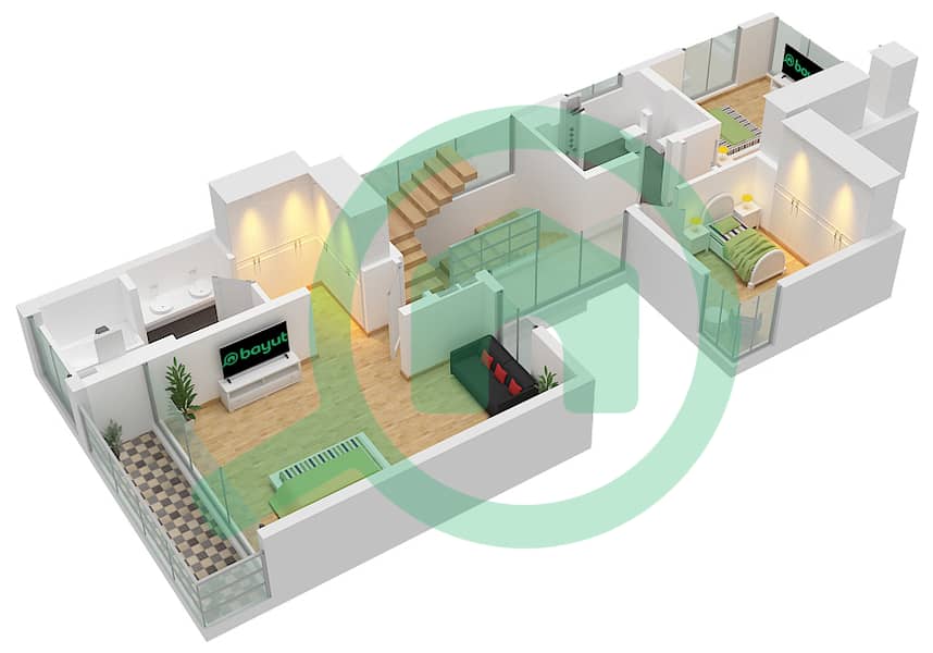 المخططات الطابقية لتصميم النموذج / الوحدة A / 3BR(M) فيلا تجارية 3 غرف نوم - ذا إيكرز First Floor interactive3D