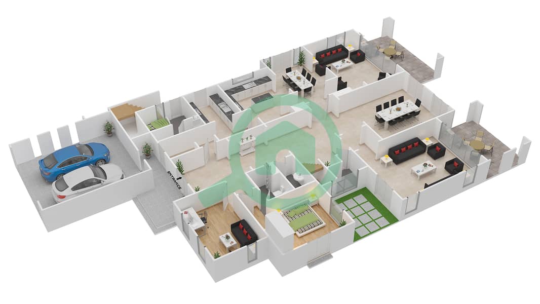 المخططات الطابقية لتصميم النموذج VALENCIA فیلا 5 غرف نوم - لايم تري فالي Ground Floor interactive3D