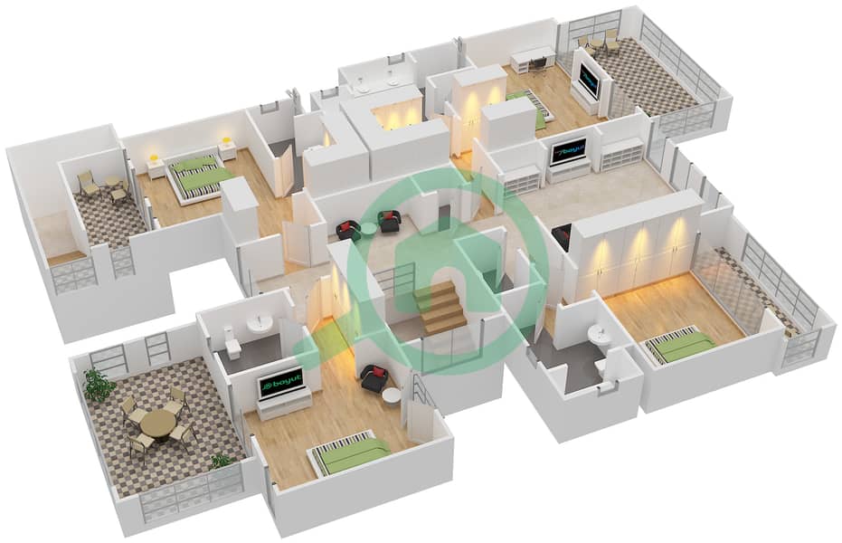 المخططات الطابقية لتصميم النموذج VALENCIA فیلا 5 غرف نوم - لايم تري فالي First Floor interactive3D