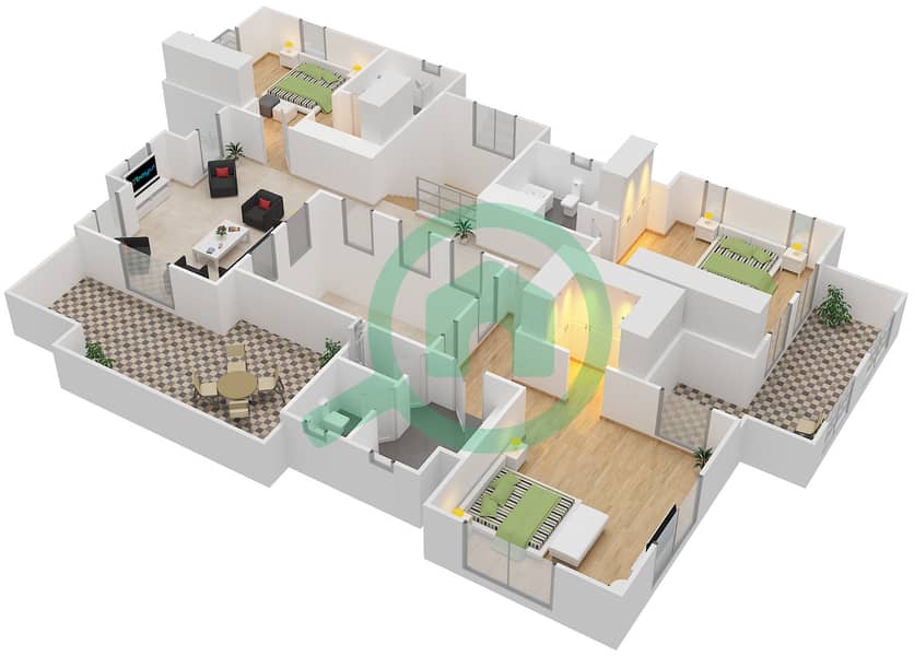 المخططات الطابقية لتصميم النموذج ALMERIA فیلا 4 غرف نوم - لايم تري فالي First Floor interactive3D