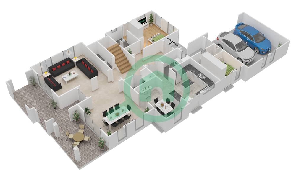 المخططات الطابقية لتصميم النموذج CASTELLON فیلا 4 غرف نوم - لايم تري فالي Ground Floor interactive3D