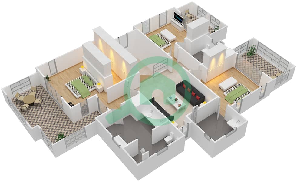 المخططات الطابقية لتصميم النموذج CASTELLON فیلا 4 غرف نوم - لايم تري فالي First Floor interactive3D